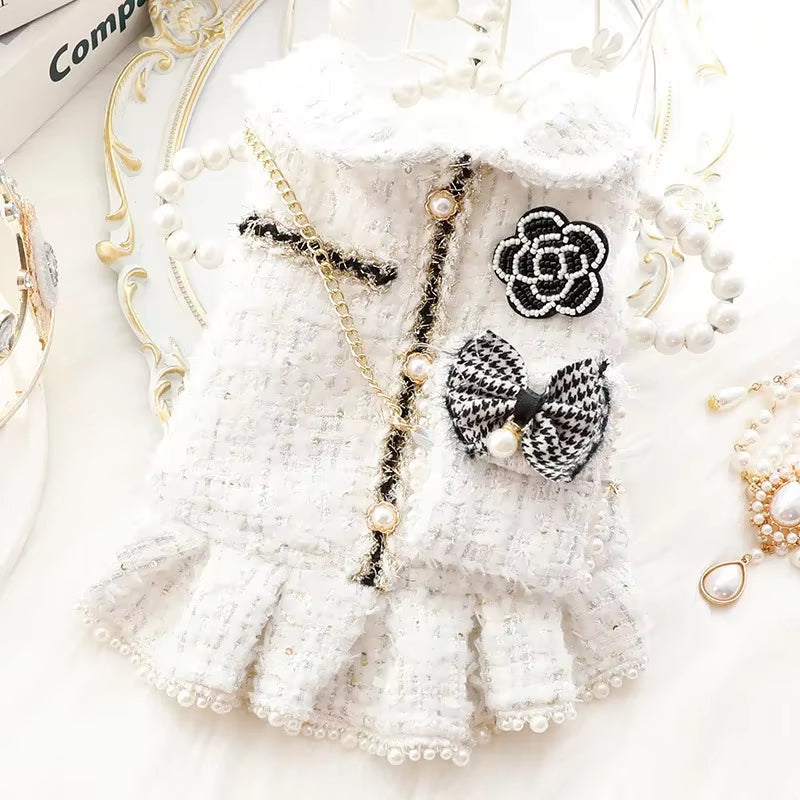 NEW Winter Cat Dog Dress Luxury Princess Wedding Puppy Costume Pomeranian Poodle Schnauzer Doggie Apparel Dresses with Dog Bag
