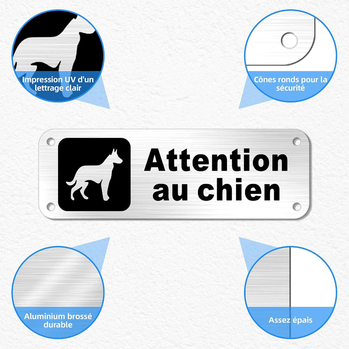 Plaque Attention Chien 15X5Cm - Adhésif Inclus 2 Pièces