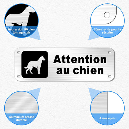 Plaque Attention Chien 15X5Cm - Adhésif Inclus 2 Pièces