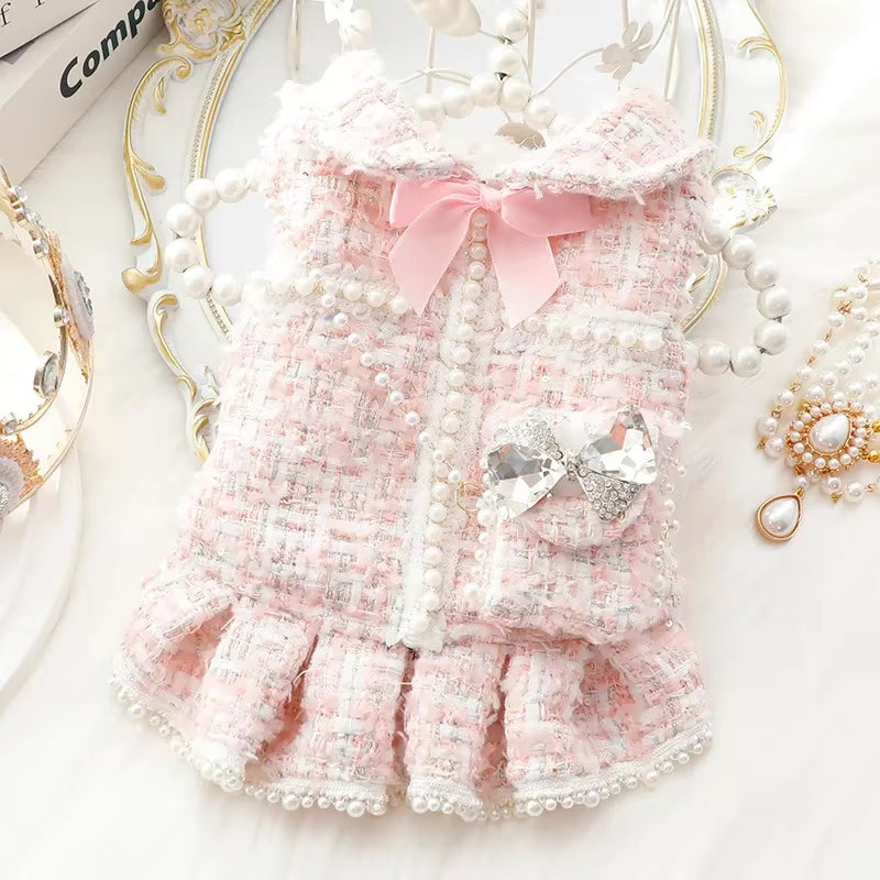 NEW Winter Cat Dog Dress Luxury Princess Wedding Puppy Costume Pomeranian Poodle Schnauzer Doggie Apparel Dresses with Dog Bag