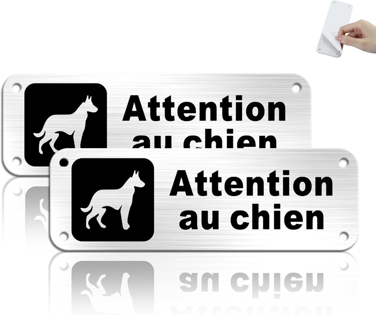 Plaque Attention Chien 15X5Cm - Adhésif Inclus 2 Pièces