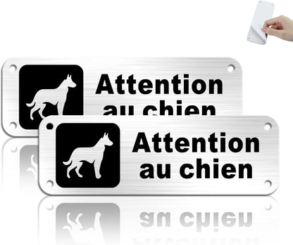 Plaque Attention Chien 15X5Cm - Adhésif Inclus 2 Pièces