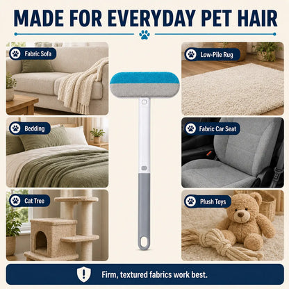 4-In-1 Reusable Pet Hair Remover Brush - Long Handle, Detail Brushes, Flexible Bristles, Reusable Pads, Deshedding & Fur Removal Tool for Multi-Surface Sofas, Rugs, Bedding