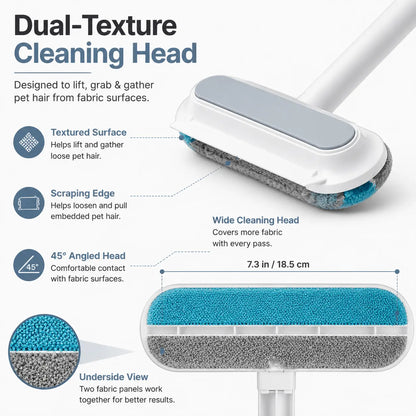 4-In-1 Reusable Pet Hair Remover Brush - Long Handle, Detail Brushes, Flexible Bristles, Reusable Pads, Deshedding & Fur Removal Tool for Multi-Surface Sofas, Rugs, Bedding