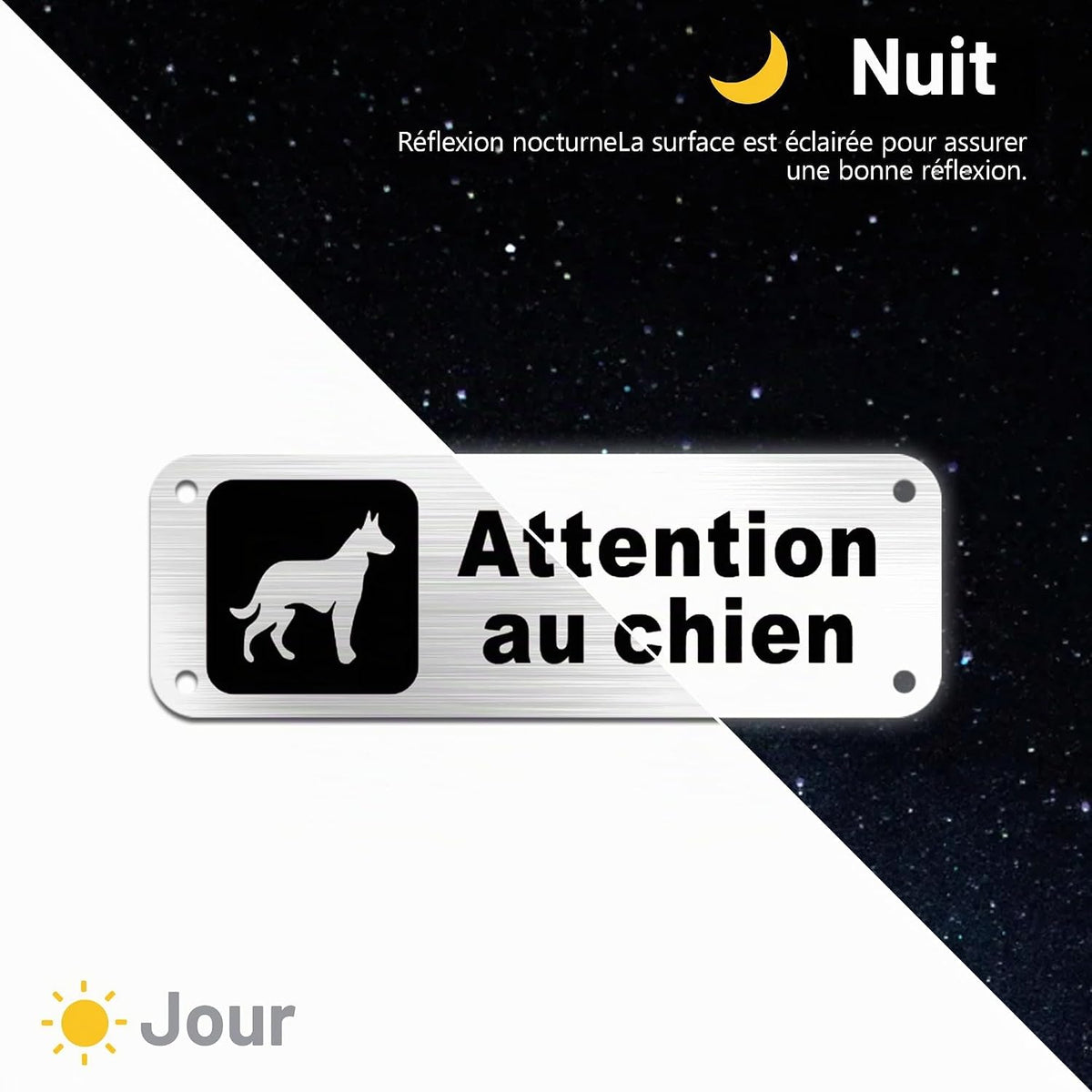 Plaque Attention Chien 15X5Cm - Adhésif Inclus 2 Pièces