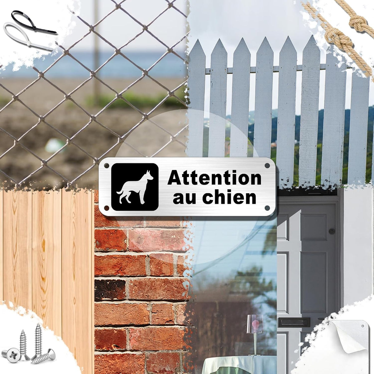 Plaque Attention Chien 15X5Cm - Adhésif Inclus 2 Pièces