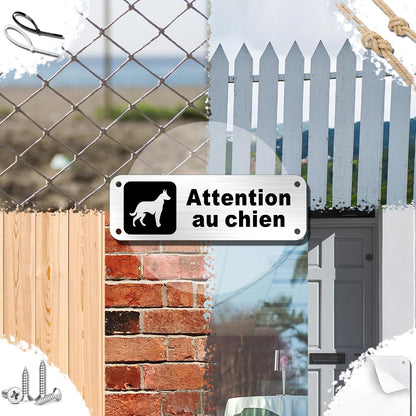 Plaque Attention Chien 15X5Cm - Adhésif Inclus 2 Pièces