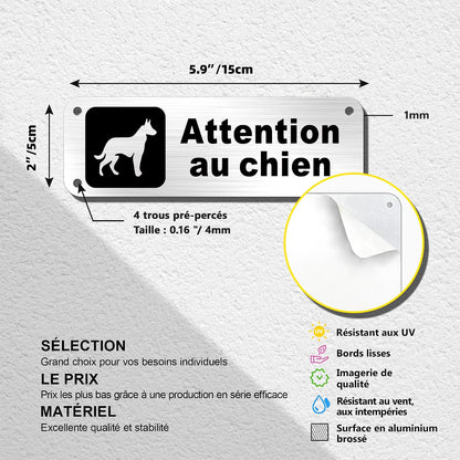 Plaque Attention Chien 15X5Cm - Adhésif Inclus 2 Pièces